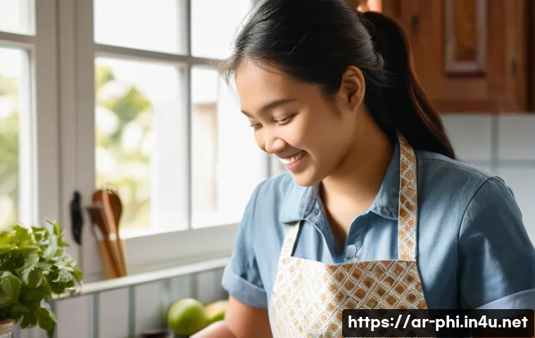 필리핀과 한국의 음식문화 비교 - **Prompt:** A Filipina woman in her early 20s is cheerfully preparing chicken adobo in a modern kitc...